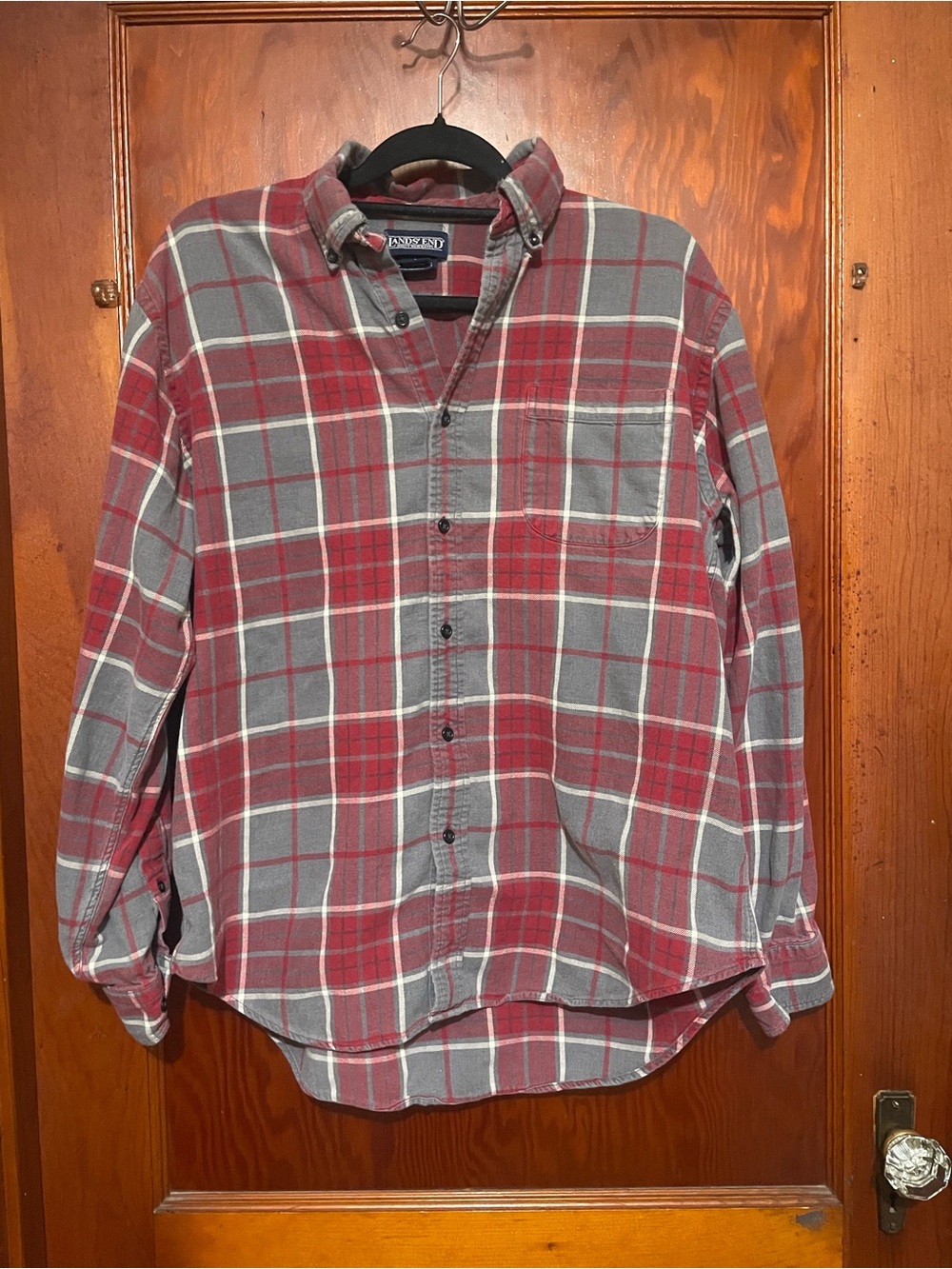 Land’s End Red & Gray Plaid Flannel Button-Down Men's Shirt